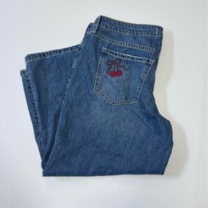 Hollister Low Rise Super Baggy Jeans Cherry Embroidery 16 Short Y2K